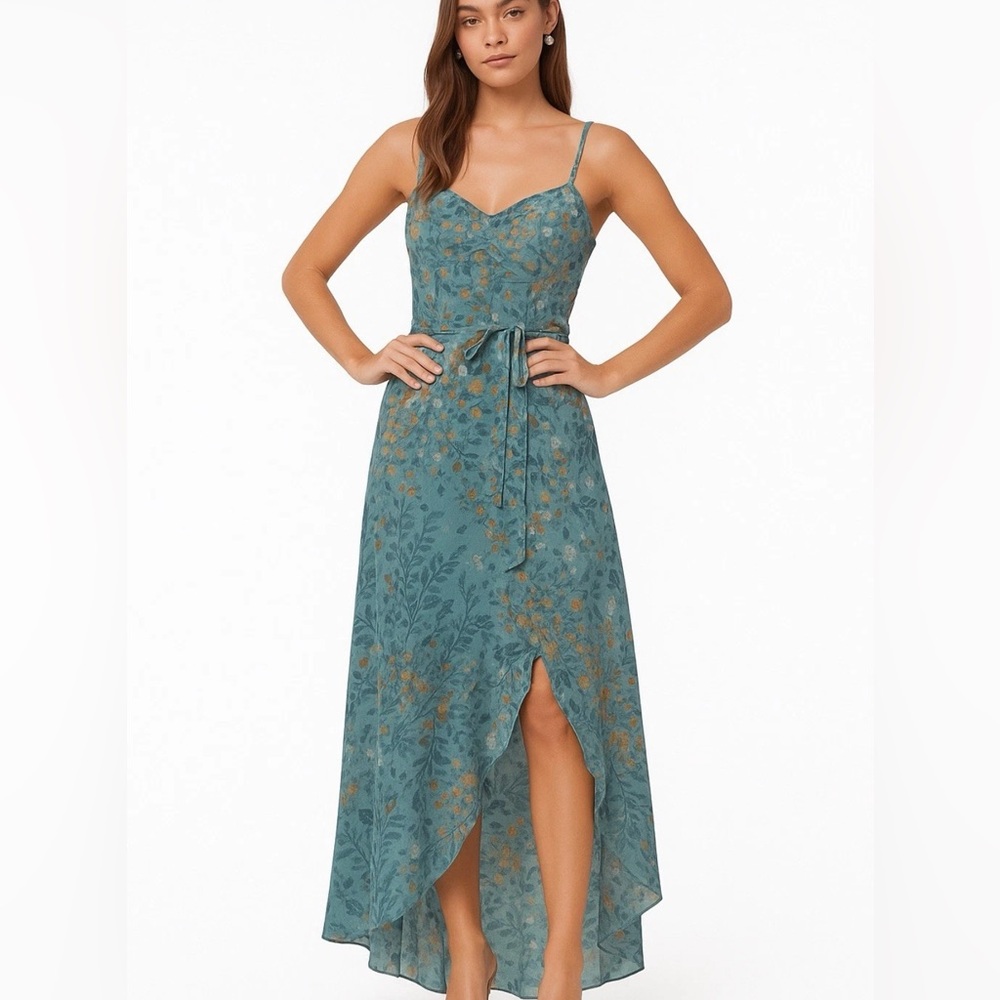 NWT Lily Rose Floral Faux Wrap Dress With Adjustable Straps & Bra Pads Sz L Teal